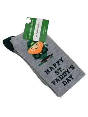 St Patricks Day Knee High Socks Womens One Size Leprechaun Happy St Paddys Day